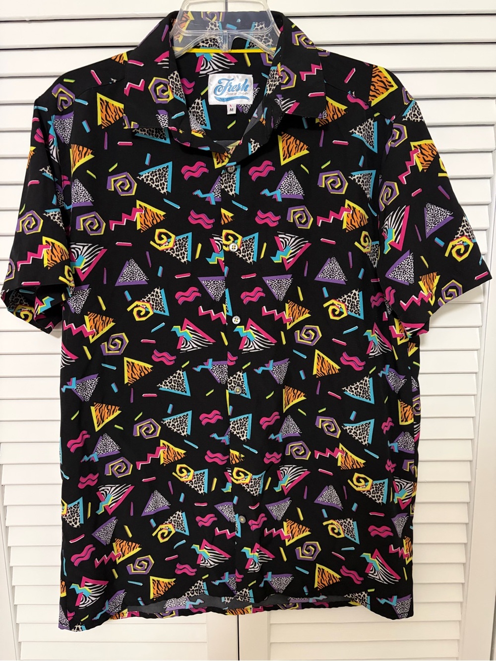 Men’s M Fresh-Prince of Belair Black Retro 80’s 90’s Button Down Casual Shirt